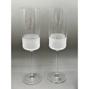 Tiffany & Co. Diamond Point Crystal Set of 2 Champagne Flute Glasses